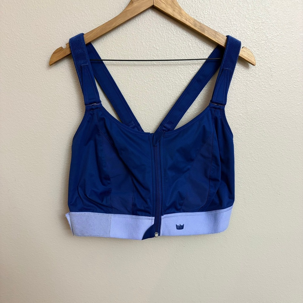 SHEFIT Navy Blue and Light Lavender Front-Zip Sports Bra